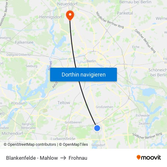 Blankenfelde - Mahlow to Frohnau map