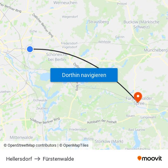 Hellersdorf to Fürstenwalde map