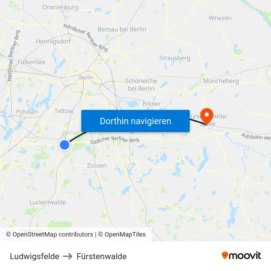 Ludwigsfelde to Fürstenwalde map