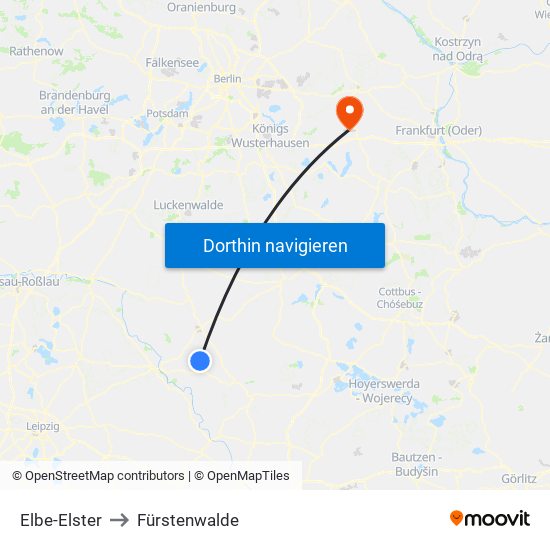 Elbe-Elster to Fürstenwalde map