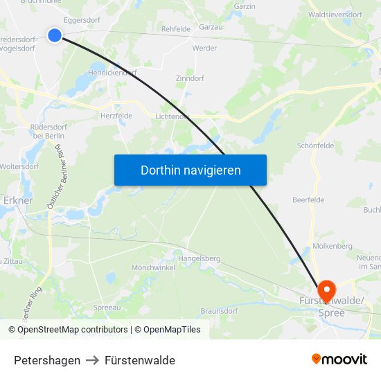 Petershagen to Fürstenwalde map