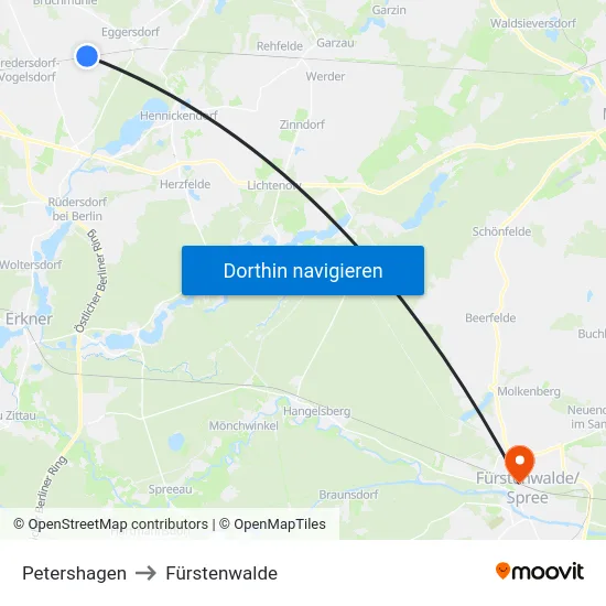 Petershagen to Fürstenwalde map