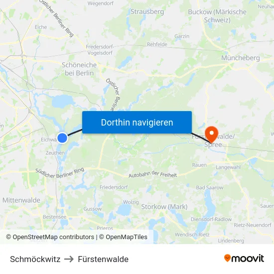 Schmöckwitz to Fürstenwalde map
