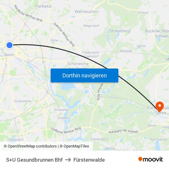 S+U Gesundbrunnen Bhf to Fürstenwalde map