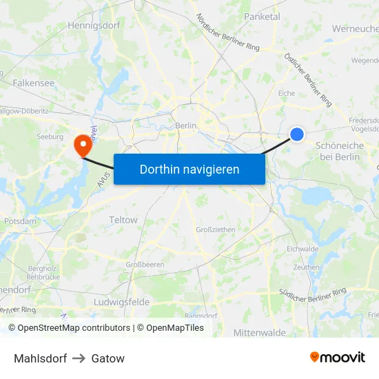 Mahlsdorf to Gatow map