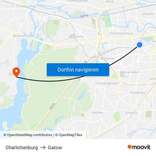 Charlottenburg to Gatow map