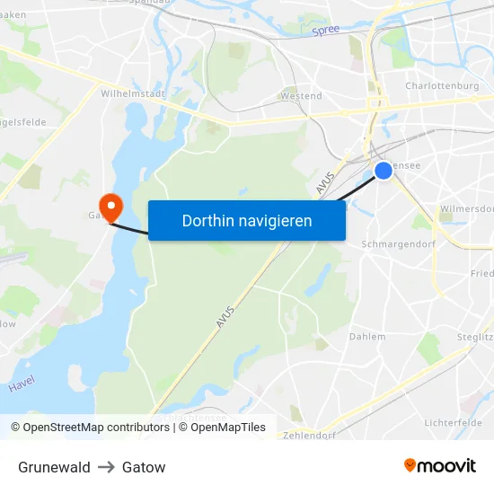 Grunewald to Gatow map