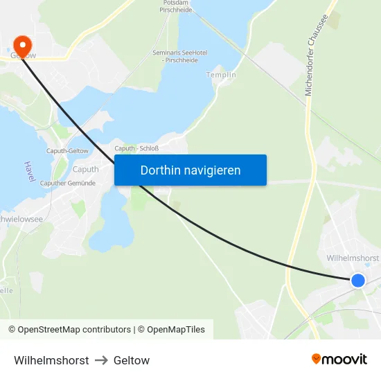 Wilhelmshorst to Geltow map