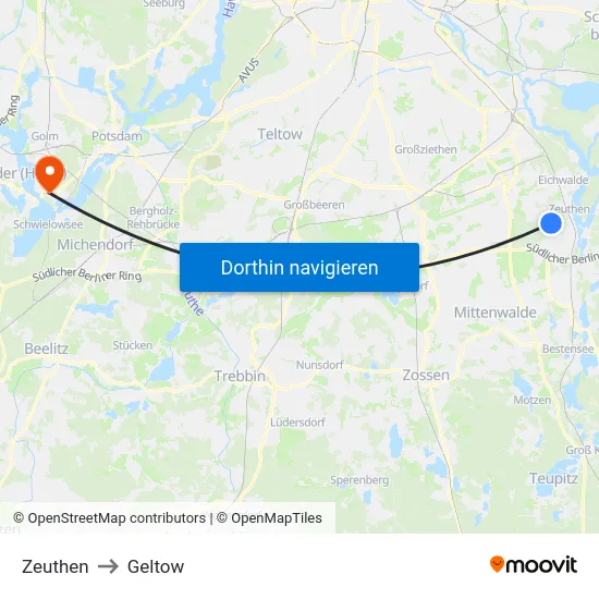 Zeuthen to Geltow map
