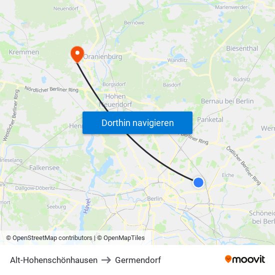 Alt-Hohenschönhausen to Germendorf map