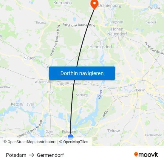 Potsdam to Germendorf map