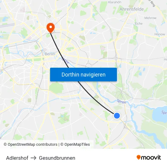 Adlershof to Gesundbrunnen map