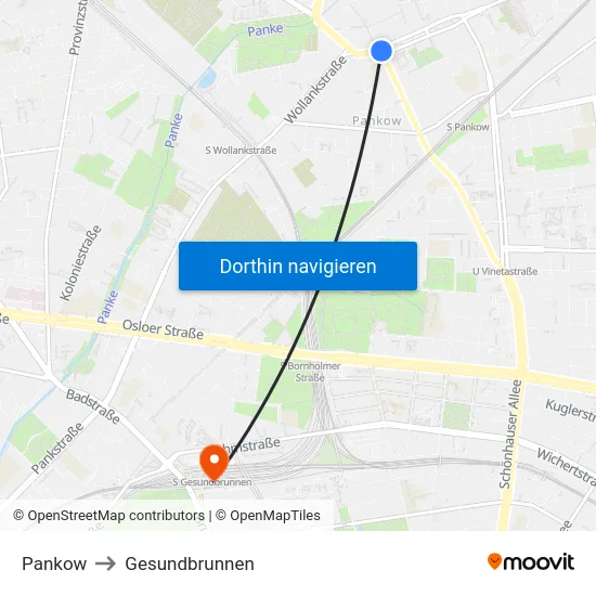 Pankow to Gesundbrunnen map