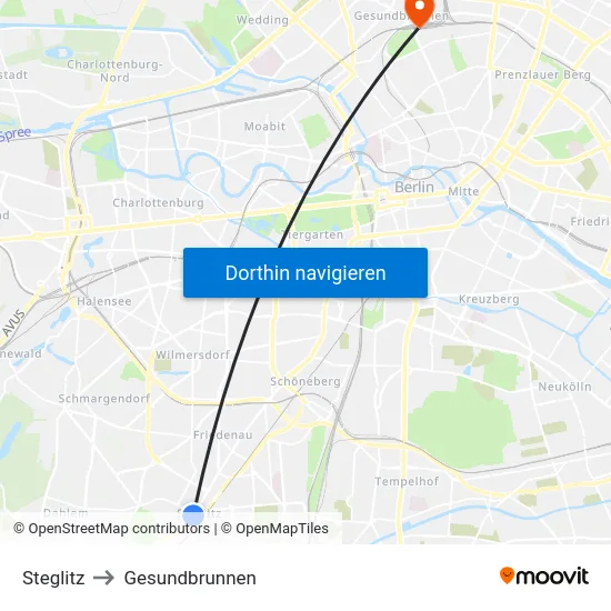 Steglitz to Gesundbrunnen map