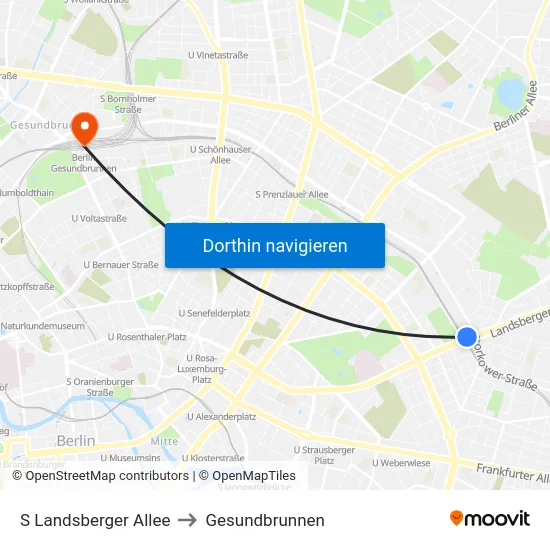 S Landsberger Allee to Gesundbrunnen map