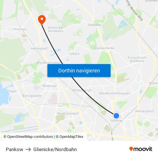 Pankow to Glienicke/Nordbahn map