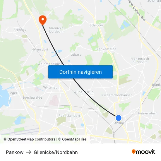 Pankow to Glienicke/Nordbahn map