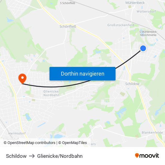 Schildow to Glienicke/Nordbahn map