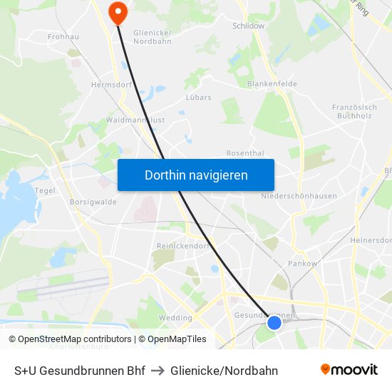 S+U Gesundbrunnen Bhf to Glienicke/Nordbahn map