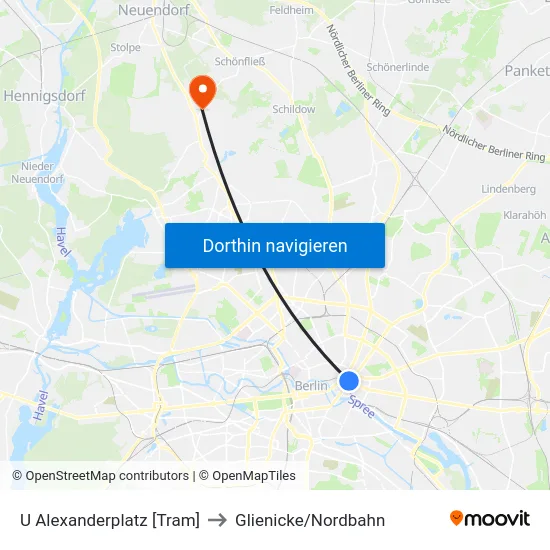 U Alexanderplatz [Tram] to Glienicke/Nordbahn map