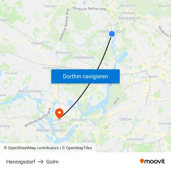 Hennigsdorf to Golm map