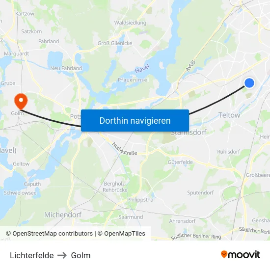Lichterfelde to Golm map