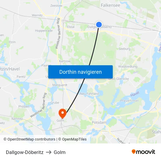 Dallgow-Döberitz to Golm map