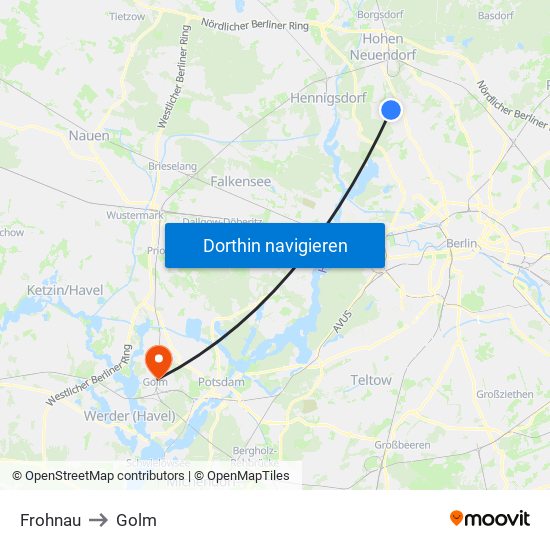 Frohnau to Golm map