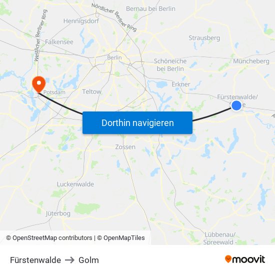 Fürstenwalde to Golm map