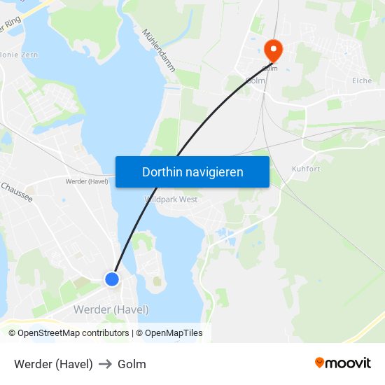 Werder (Havel) to Golm map