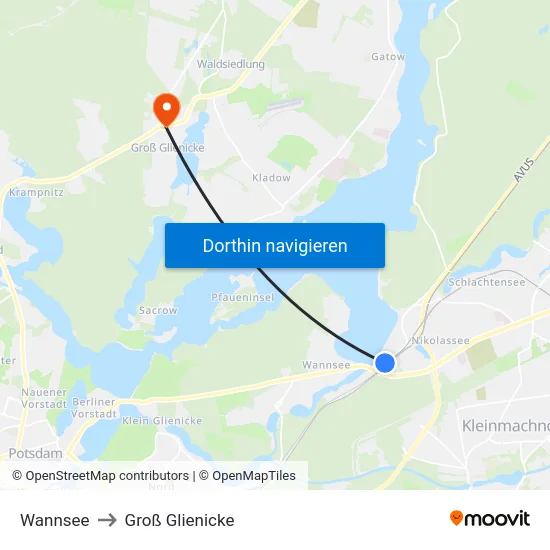 Wannsee to Groß Glienicke map