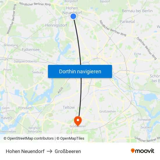 Hohen Neuendorf to Großbeeren map