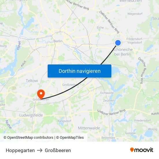 Hoppegarten to Großbeeren map