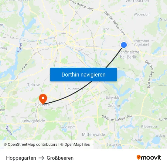 Hoppegarten to Großbeeren map