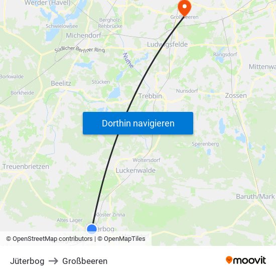 Jüterbog to Großbeeren map