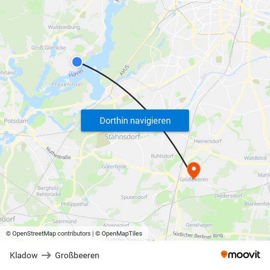 Kladow to Großbeeren map