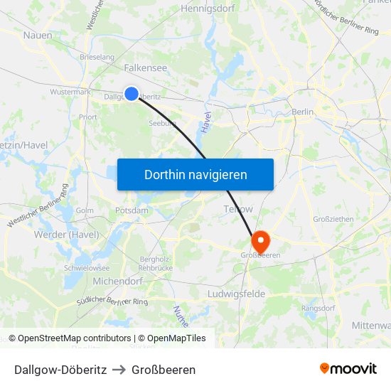 Dallgow-Döberitz to Großbeeren map