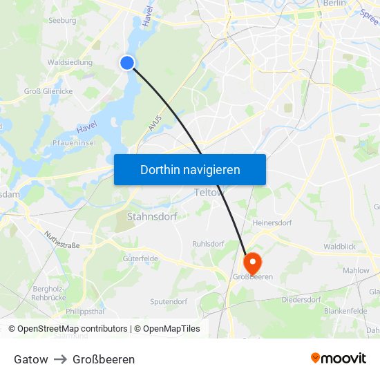 Gatow to Großbeeren map