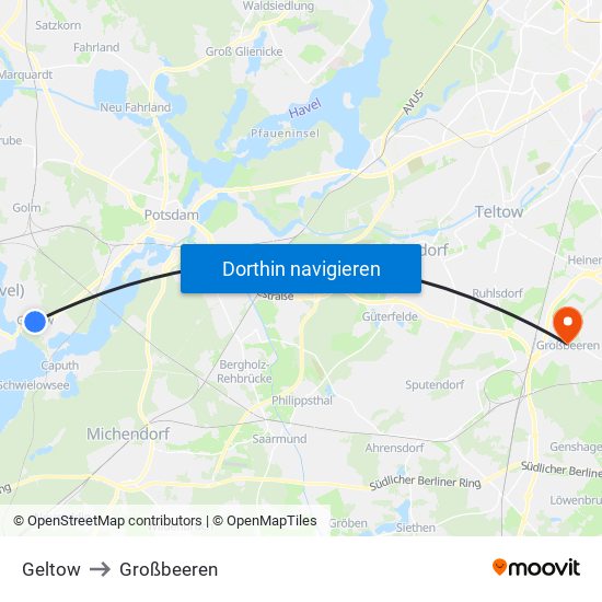 Geltow to Großbeeren map