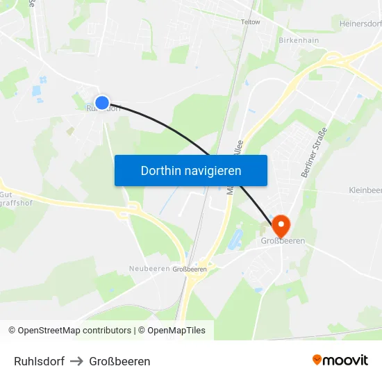 Ruhlsdorf to Großbeeren map