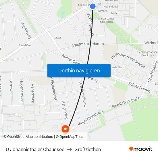 U Johannisthaler Chaussee to Großziethen map