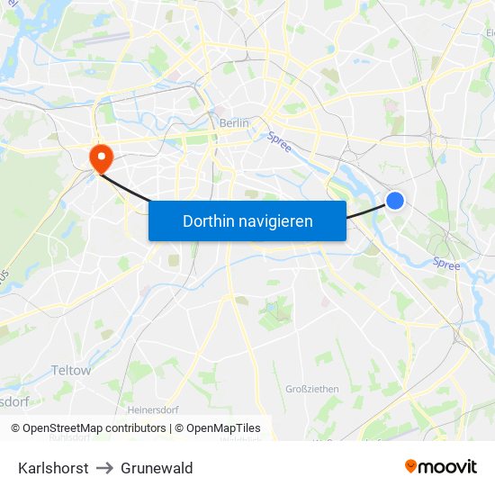 Karlshorst to Grunewald map