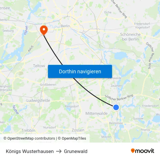 Königs Wusterhausen to Grunewald map