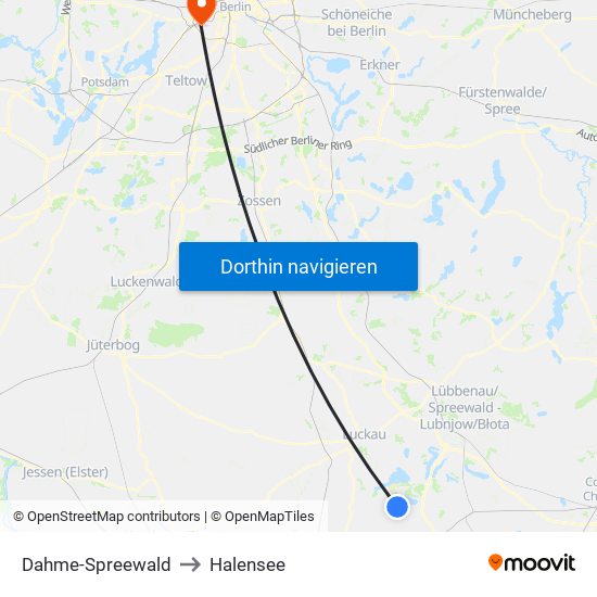 Dahme-Spreewald to Halensee map