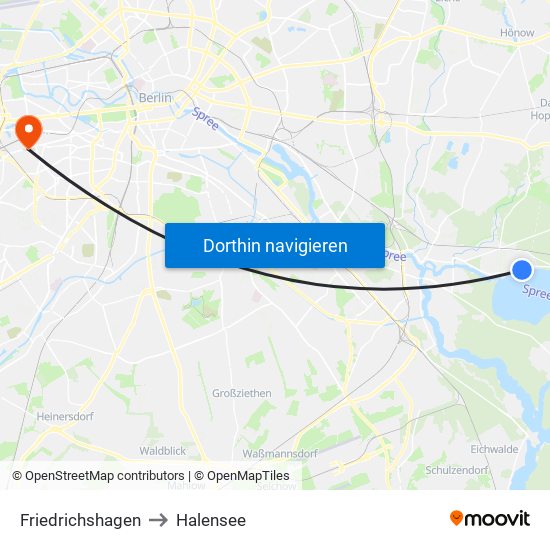 Friedrichshagen to Halensee map