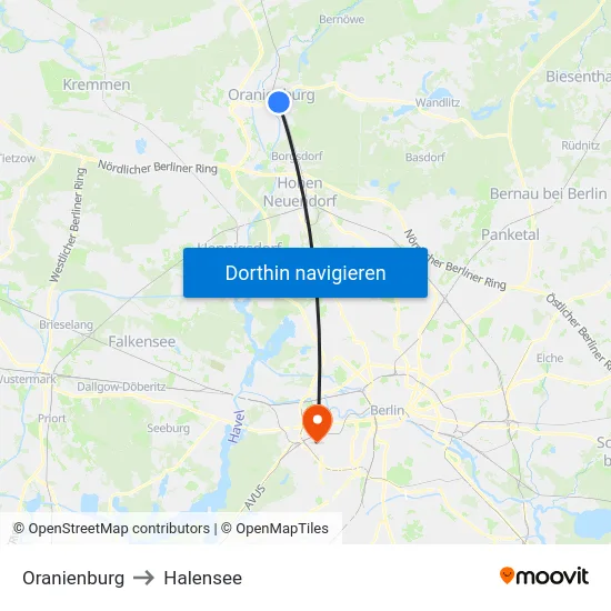 Oranienburg to Halensee map