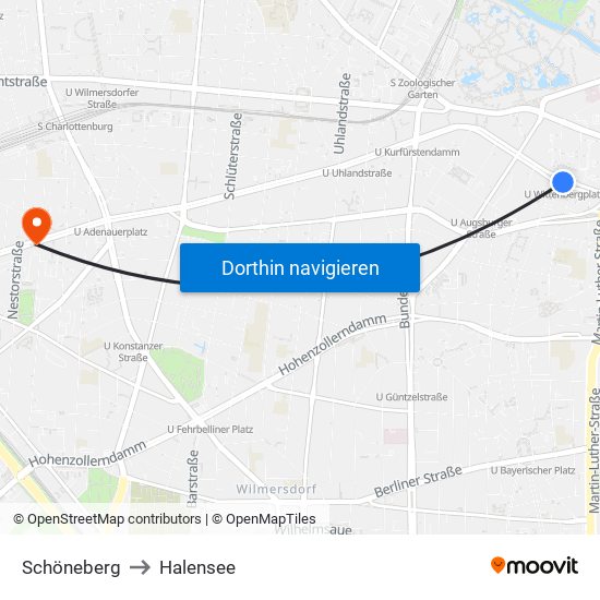 Schöneberg to Halensee map