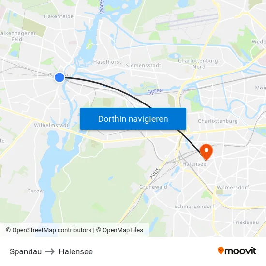 Spandau to Halensee map