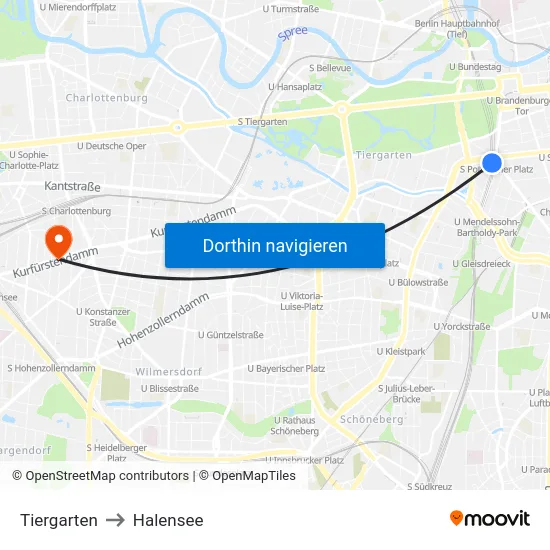 Tiergarten to Halensee map