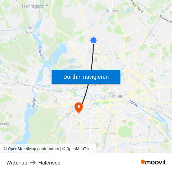 Wittenau to Halensee map